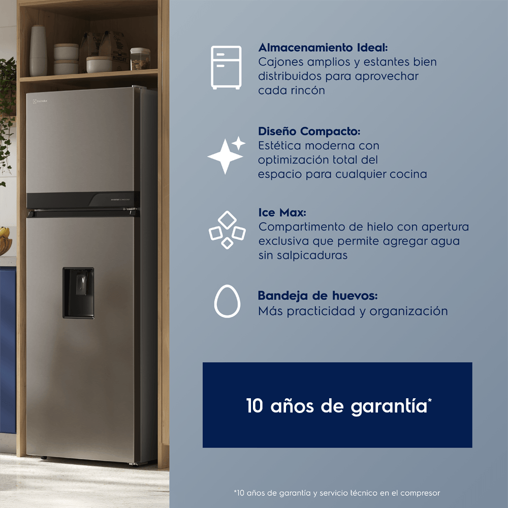 Refrigeradora Top Freezer con dispensador Electrolux 236L No Frost Silver ERT25A2P6DS - 7