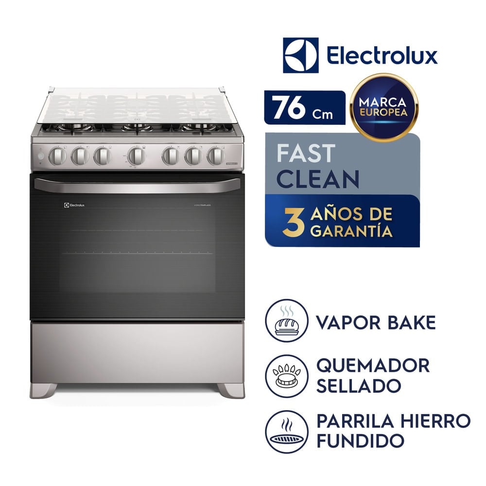 COCINA ELECTROLUX 6 QUEMADORES EFFICIENT VAPORBAKE Y PARRILLA HIERRO FUNDIDO INOX (FE6ISR) - 2