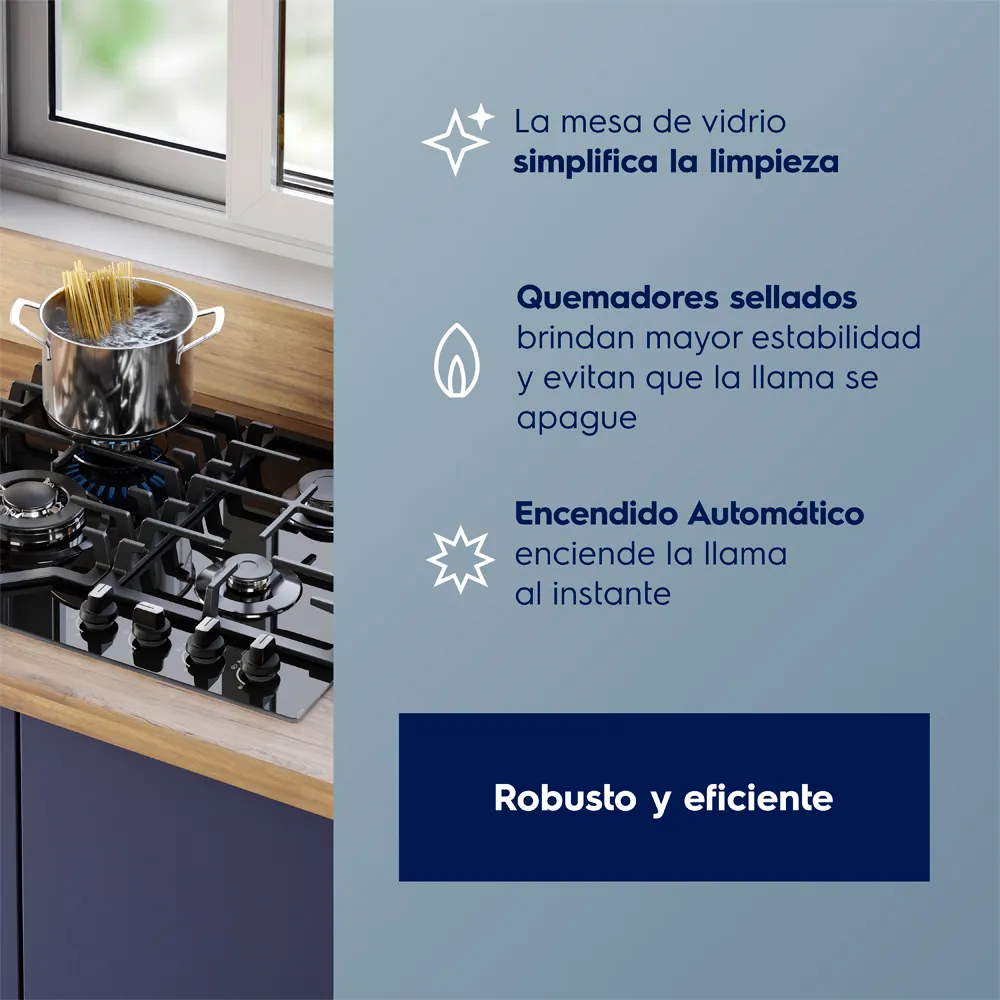 ENCIMERA A GAS 4 HORNILLAS 60CM MESA DE VIDRIO ELECTROLUX KE4CB - 5