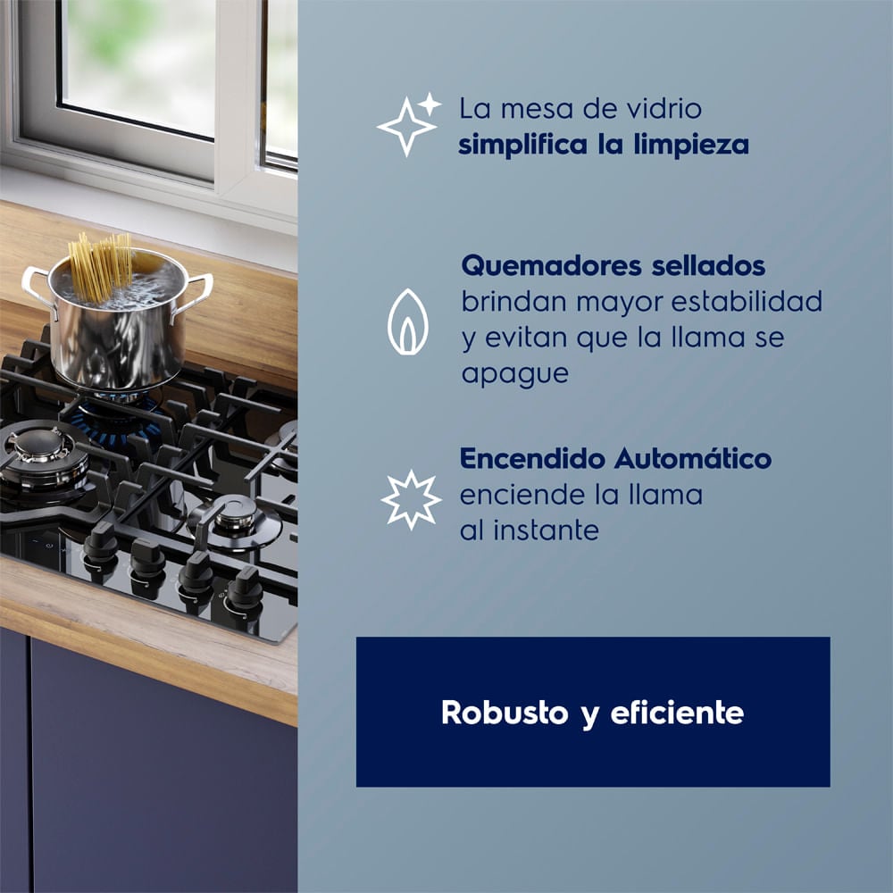 ENCIMERA A GAS 4 HORNILLAS 60CM MESA DE VIDRIO ELECTROLUX KE4CT - 7