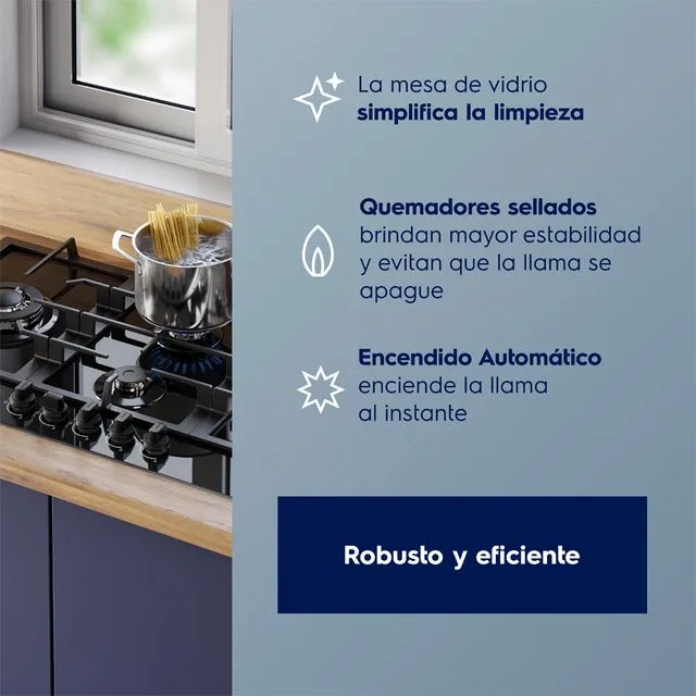 ENCIMERA A GAS 5 HORNILLAS 90CM MESA DE VIDRIO ELECTROLUX KE5DT - 6
