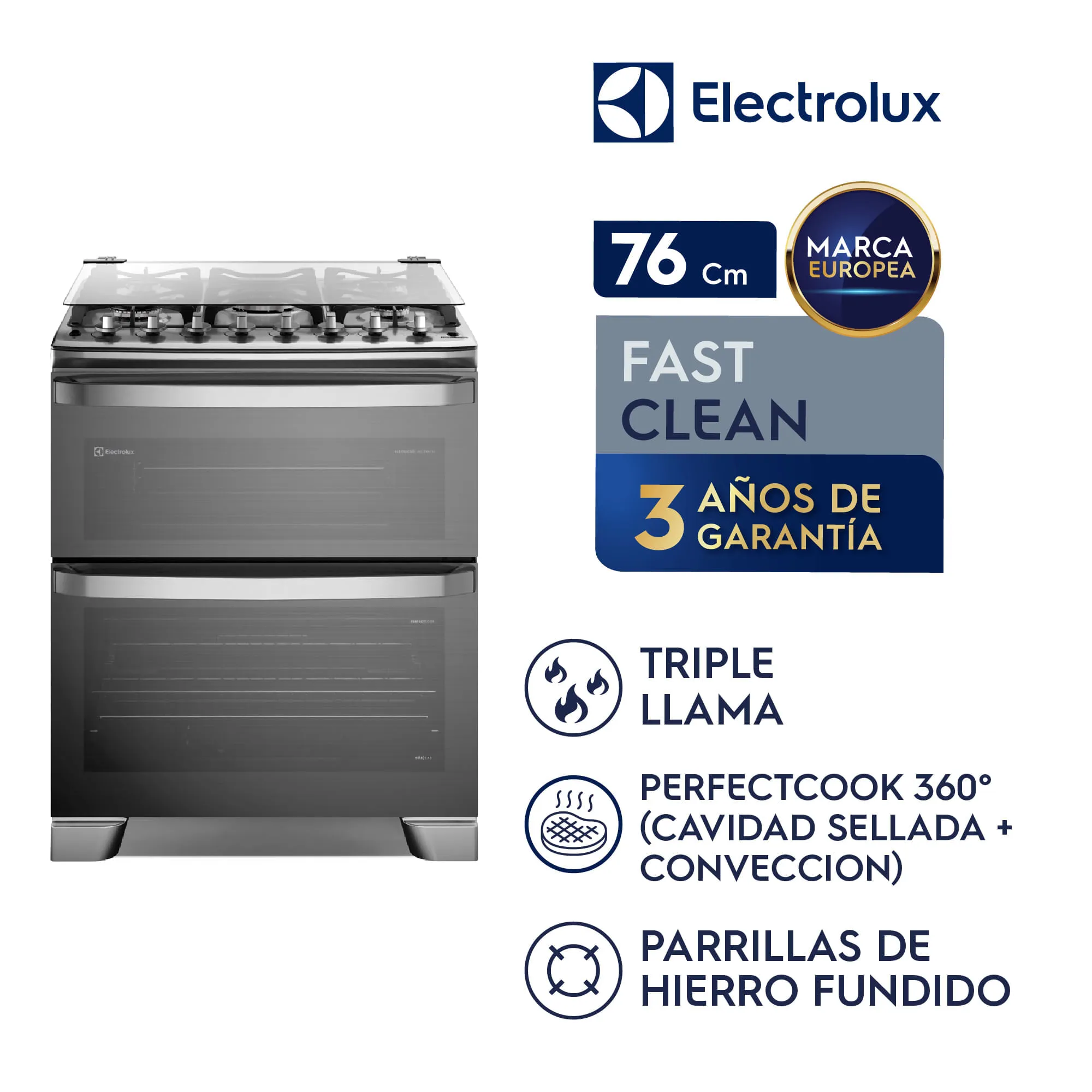 COCINA ELECTROLUX 5 HORNILLAS 76 CM DOBLE HORNO F5EDG - 1