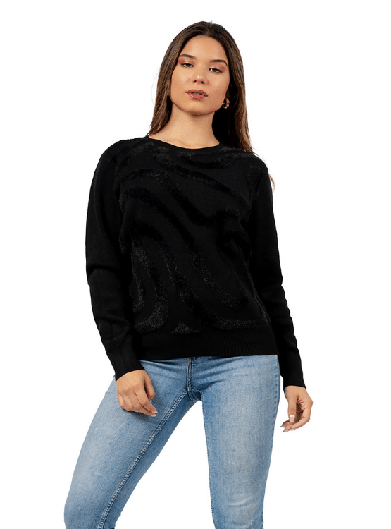 SWEATER MANGA LARGA MUJER NEGRO SUETER POLERA BY INDRA - 1