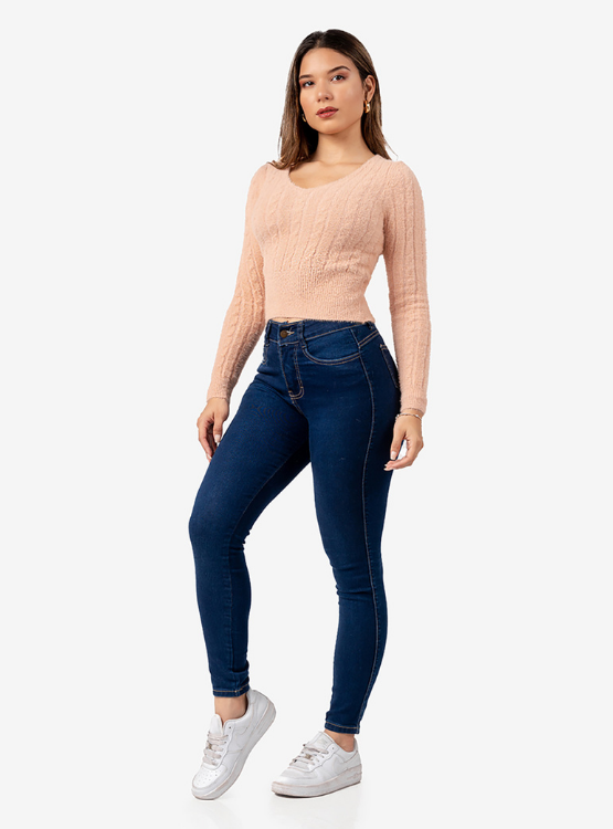 SWEATER MANGA LARGA MUJER PALO ROSA ANGORA CON HILOS DE BRILLO - 3