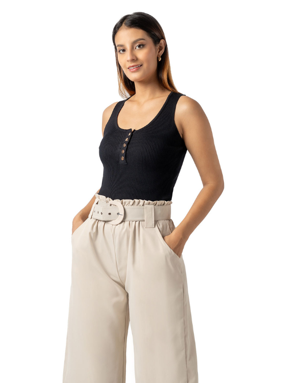 POLO SIN MANGAS MUJER DE HILO NEGRO - 1