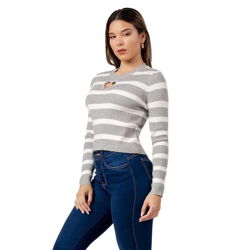 CHOMPA CASUAL CORAZÓN DE CASHEMIRA COLOR GRIS - 1