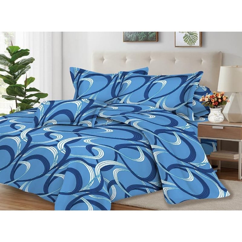 JUEGO DE SÁBANAS 100% SUAVE ALGODÓN 2PLAZAS 4 PIEZAS 2000 HILOS RAYAS OCEANO AZUL - 1