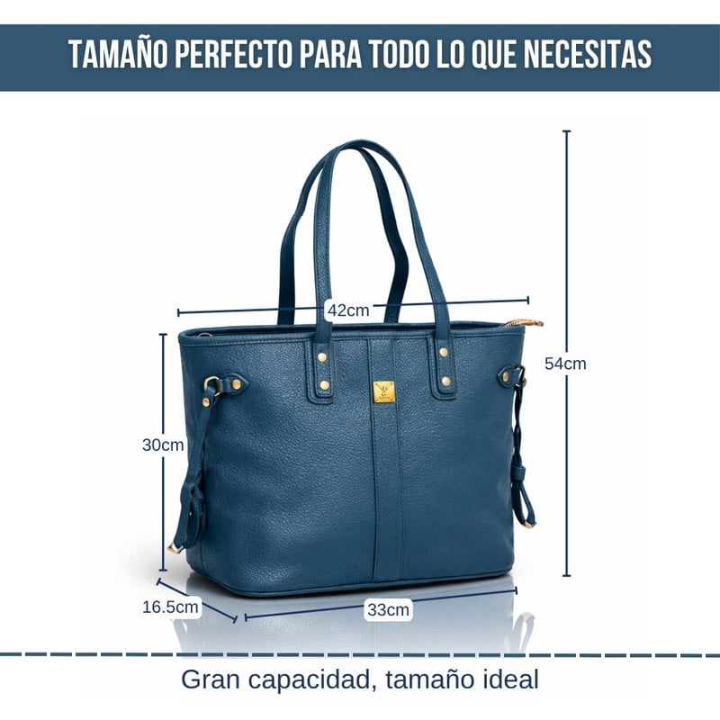 TOTE BAG BOLSO ELEGANTE CUERO PU - DISEÑO AMPLIO Y FUNCIONAL ACERO - 3
