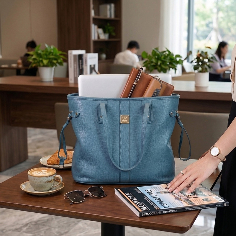 TOTE BAG BOLSO ELEGANTE CUERO PU - DISEÑO AMPLIO Y FUNCIONAL ACERO - 4