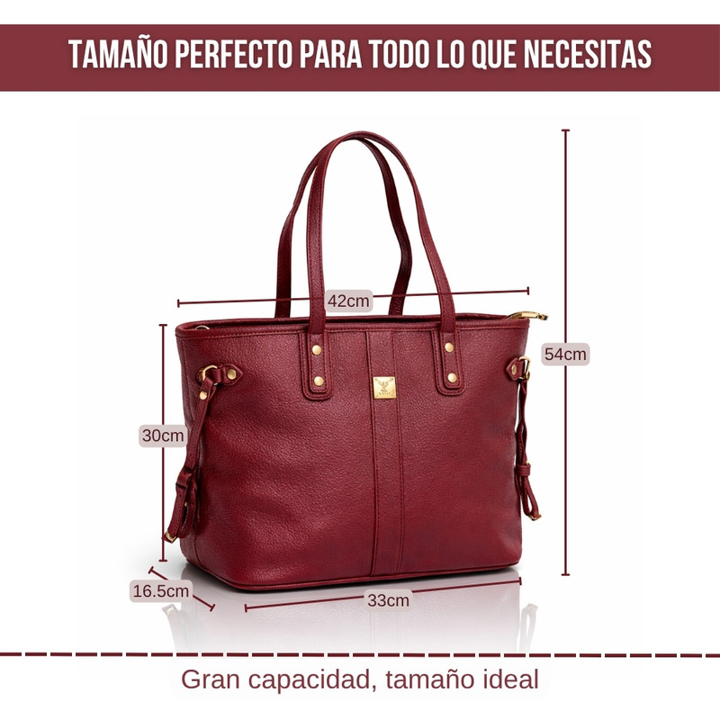 TOTE BAG BOLSO ELEGANTE CUERO PU - DISEÑO AMPLIO Y FUNCIONAL BORDÓ - 3