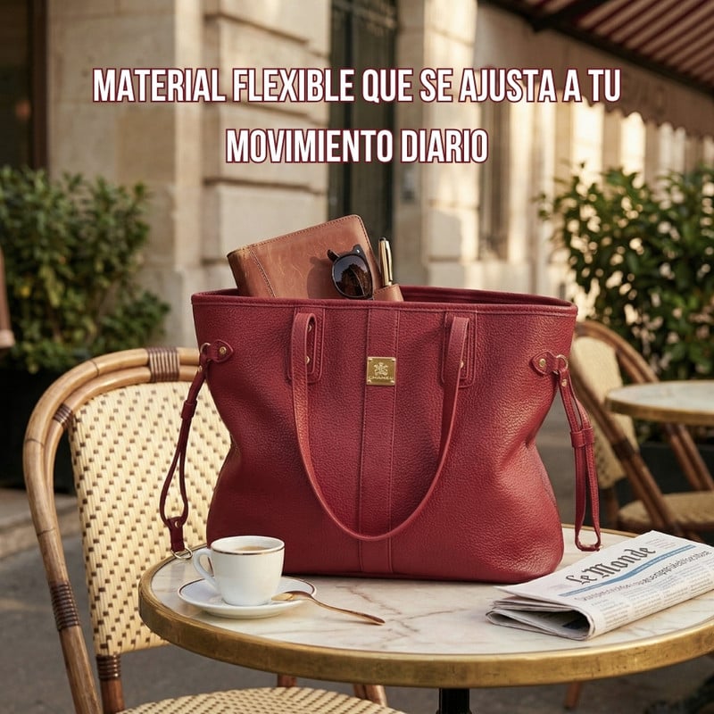 TOTE BAG BOLSO ELEGANTE CUERO PU - DISEÑO AMPLIO Y FUNCIONAL BORDÓ - 4