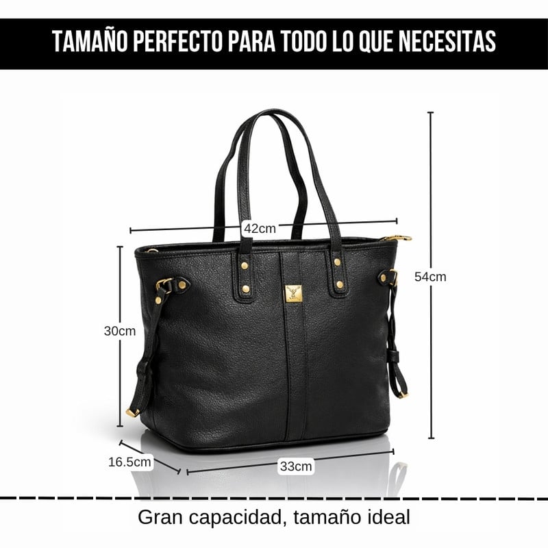 TOTE BAG BOLSO ELEGANTE CUERO PU - DISEÑO AMPLIO Y FUNCIONAL NEGRO - 2
