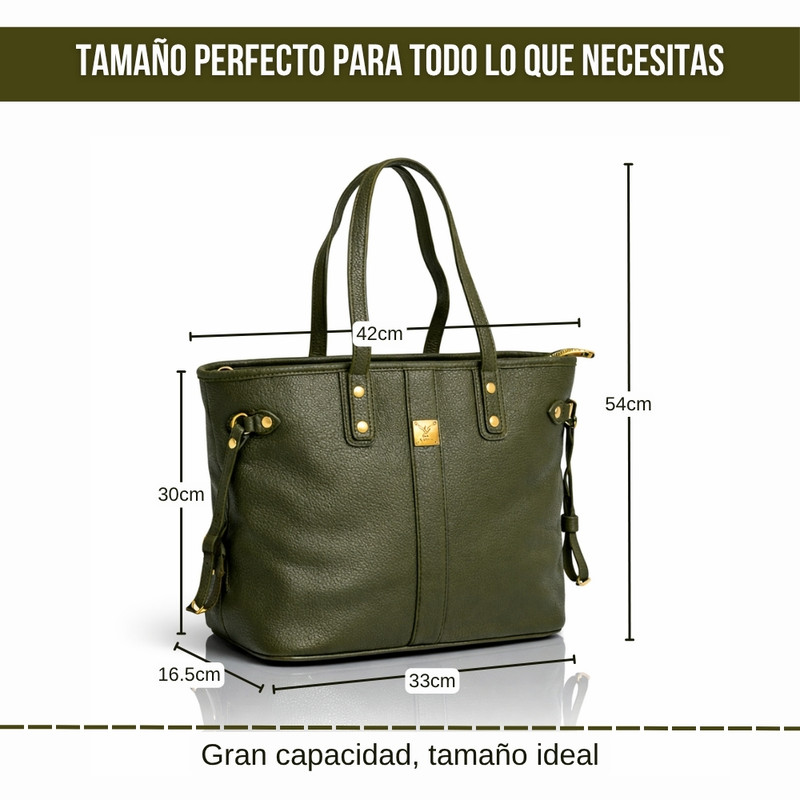 TOTE BAG BOLSO ELEGANTE CUERO PU - DISEÑO AMPLIO Y FUNCIONAL OLIVO - 2