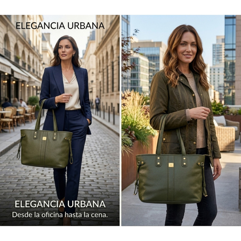 TOTE BAG BOLSO ELEGANTE CUERO PU - DISEÑO AMPLIO Y FUNCIONAL OLIVO - 4