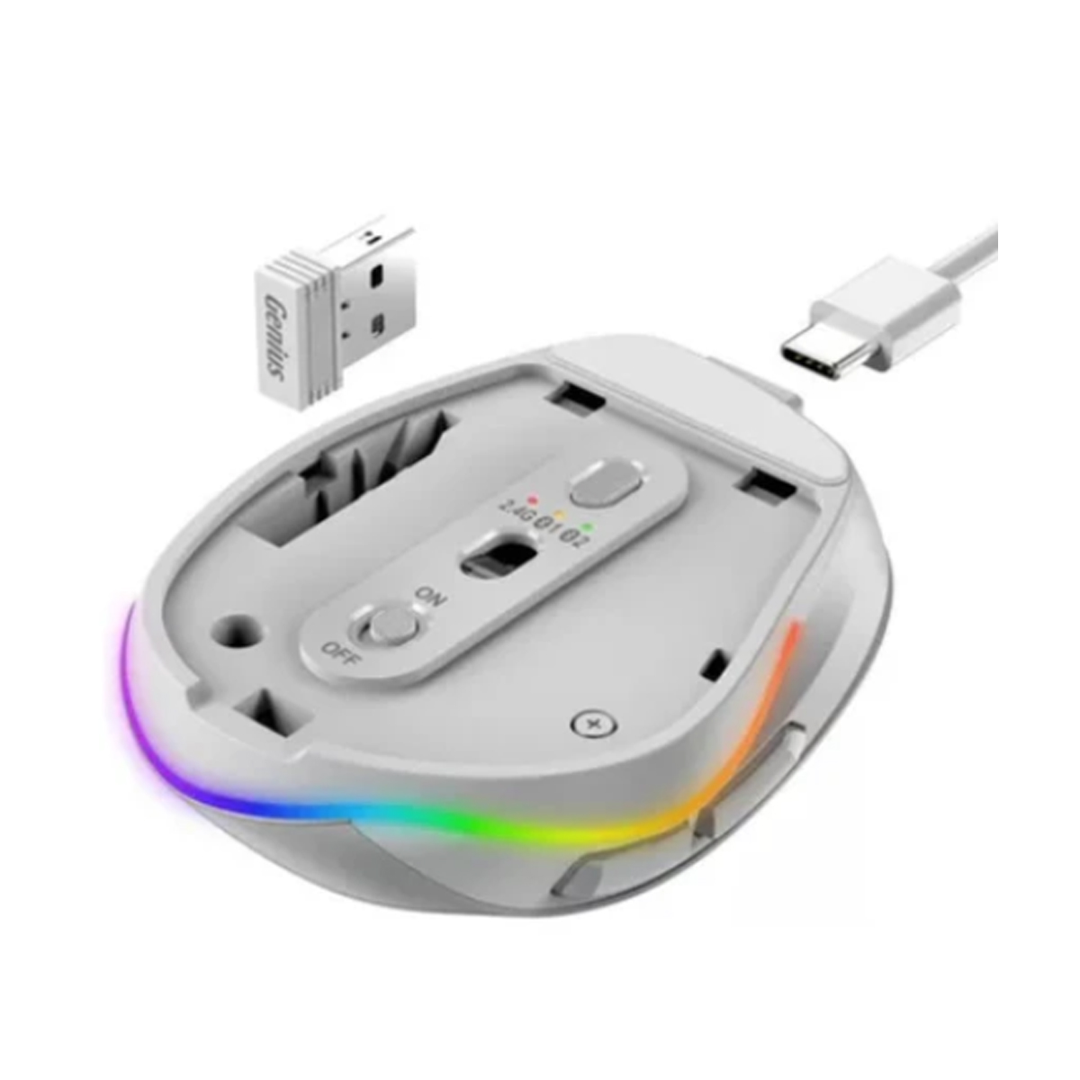 MOUSE GENIUS ERGO 9000S PRO DUAL RECARGABLE WIRELESS/BT 6-BOT SILENT RGB PINK - 3