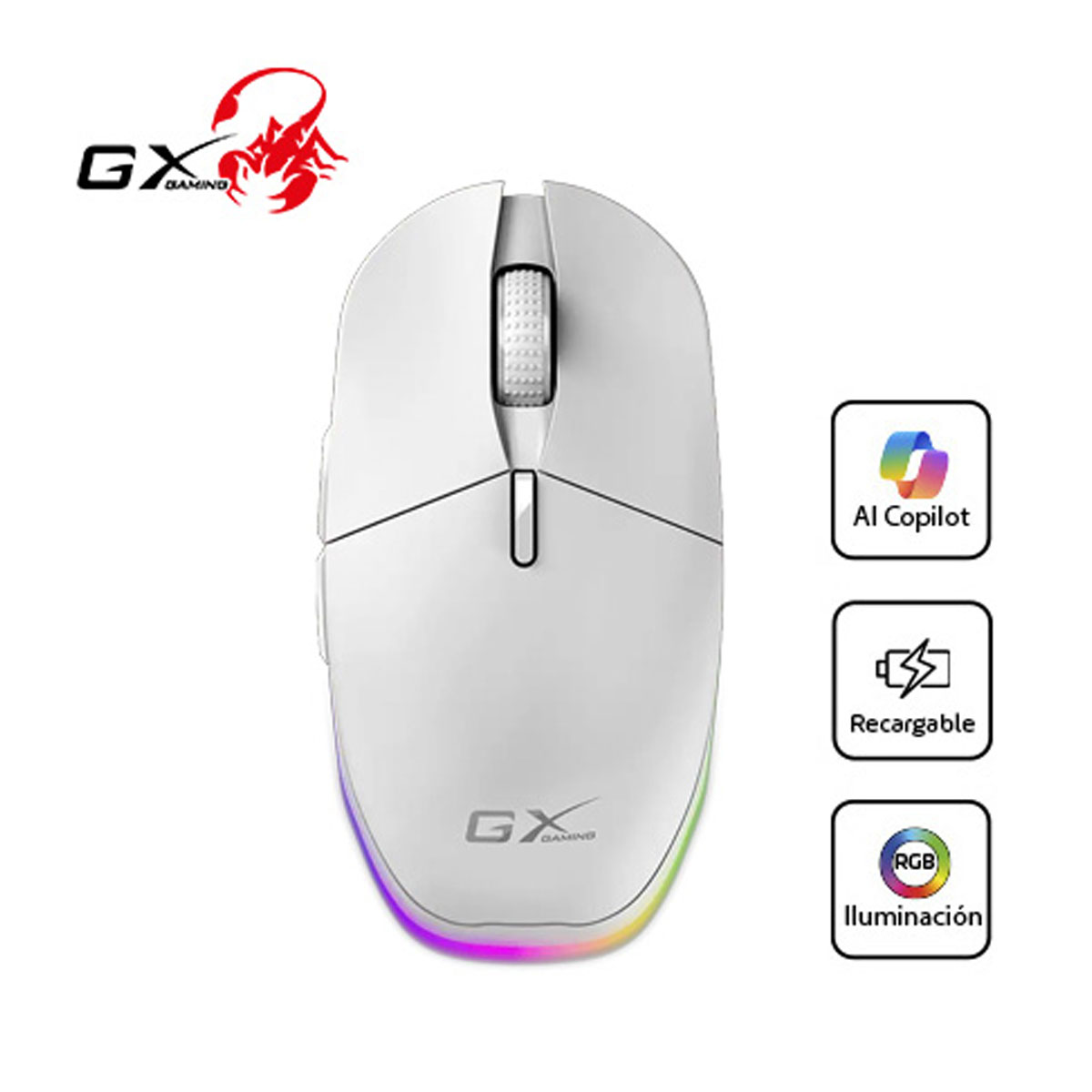 MOUSE GENIUS GX SCORPION M8250 AI COPILOT RECARGABLE WIRELESS/BT WHITE - 1