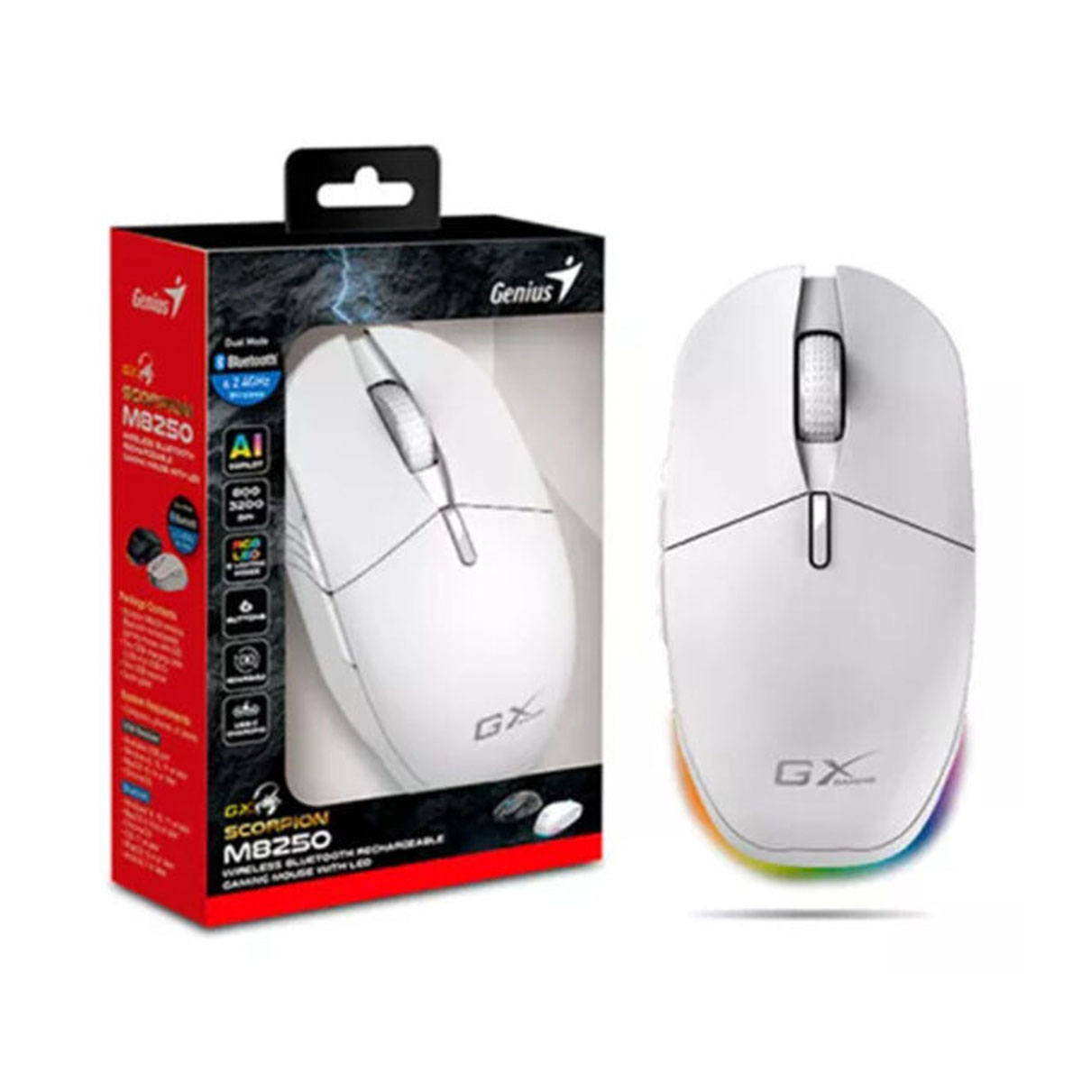 MOUSE GENIUS GX SCORPION M8250 AI COPILOT RECARGABLE WIRELESS/BT WHITE - 4
