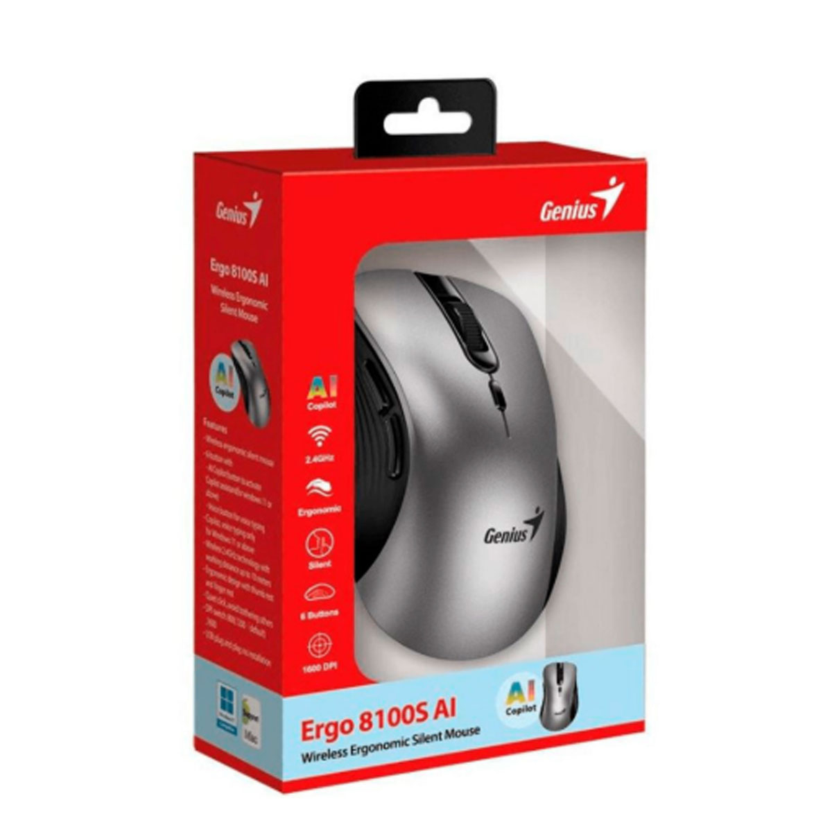 MOUSE GENIUS ERGO 8100S AI COPILOT WIRELESS SILVER/GRAY - 3