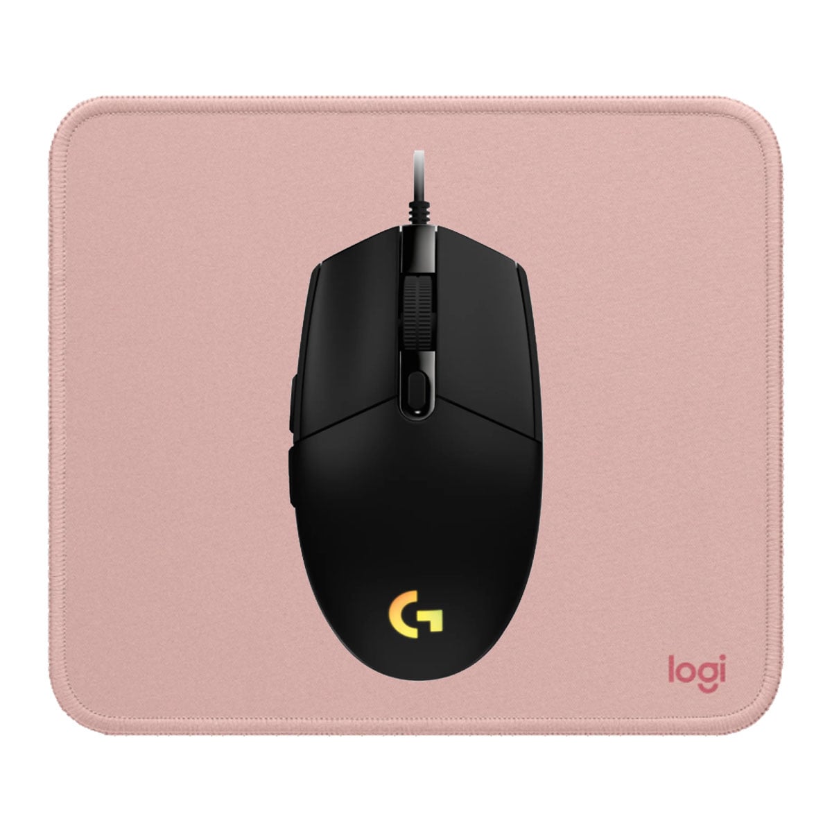 COMBO LOGITECH MOUSE G203 NEGRO Y PAD MOUSE 200X230 ROSADO - 1