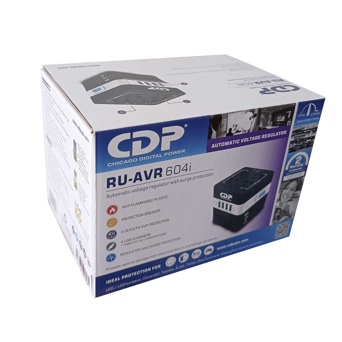 ESTABILIZADOR CDP RU-AVR604I 600VA/300W 4 SALIDAS 4 PUERTOS USB - 4