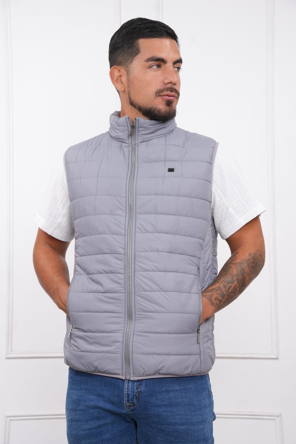 CHALECO ACOLCHADA NYLON COLOR GRIS CLARO PARA HOMBRE - 3