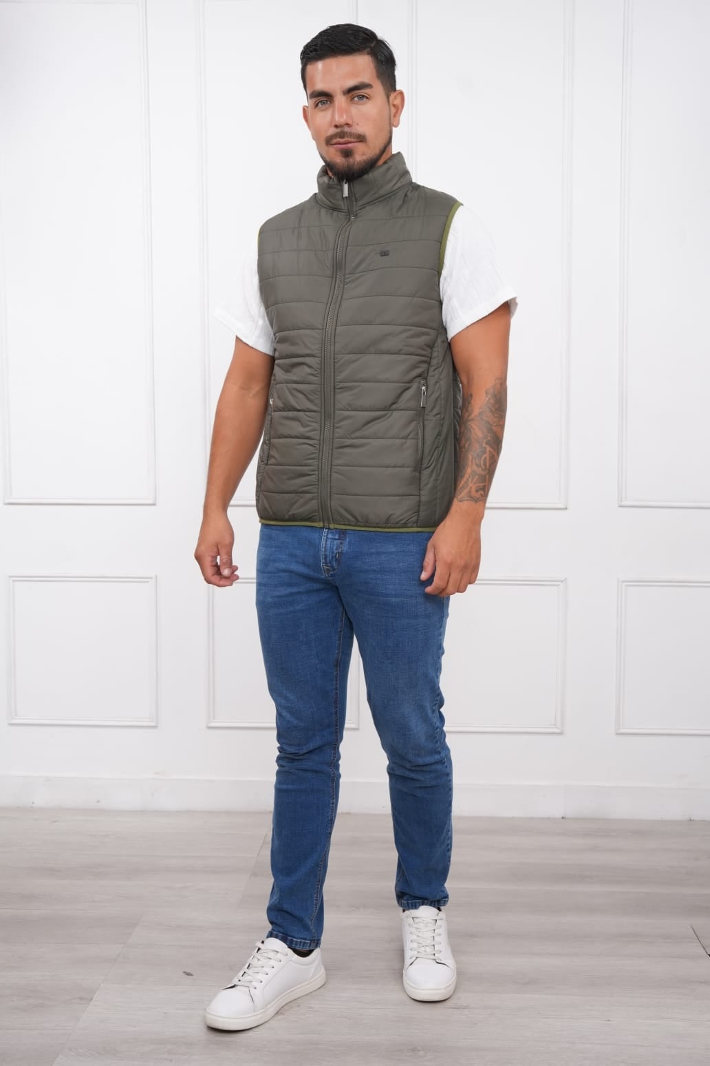 CHALECO ACOLCHADA NYLON COLOR VERDE MUSGO PARA HOMBRE - 1