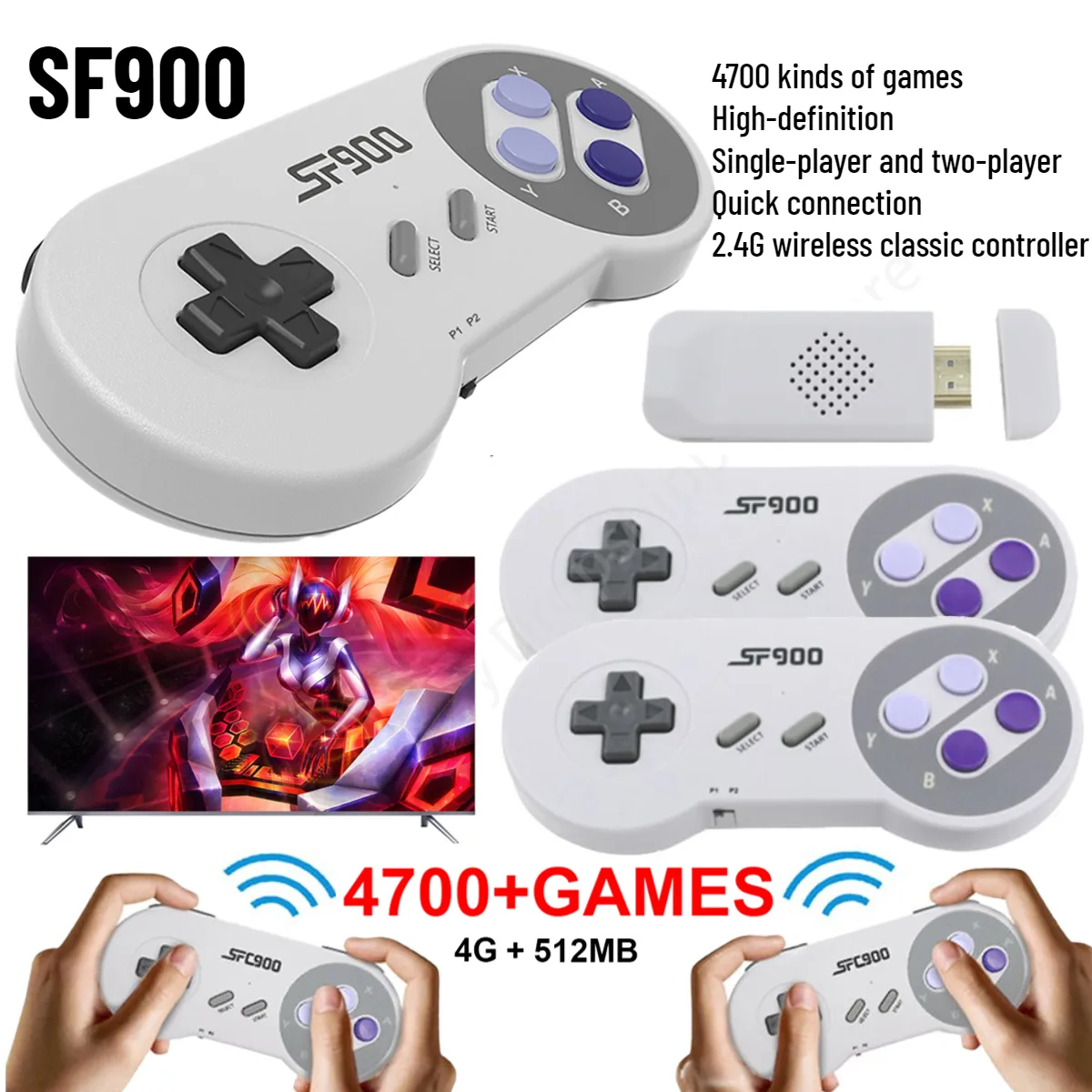 CONSOLA VIDEOJUEGOS PARA SUPER NINTENDO, MANDO INALÁMBRICO DE 16 BITS, 4700 JUEGOS RETRO, HD - 2