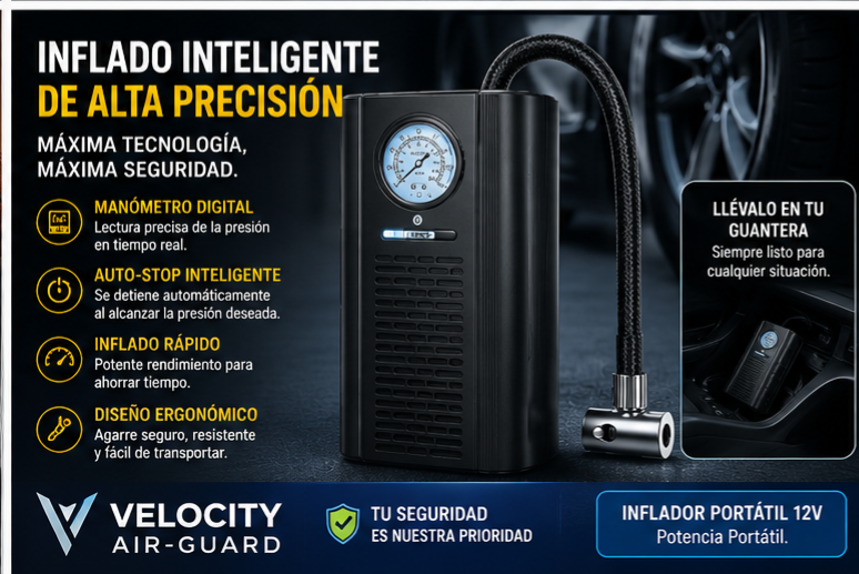 VELOCITY AIR-GUARD | INFLADOR PORTÁTIL 12V DE ALTA PRECISIÓN - 4