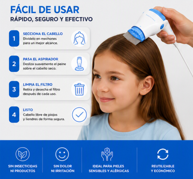 ASPIRADOR ELÉCTRICO ANTI PIOJOS Y LIENDRES – SUCCIÓN SEGURA SIN QUÍMICOS - 2