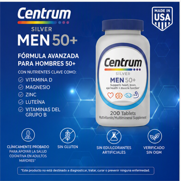 CENTRUM SILVER MEN 50+ 200 TABLETAS | MULTIVITAMÍNICO PARA HOMBRES - 2
