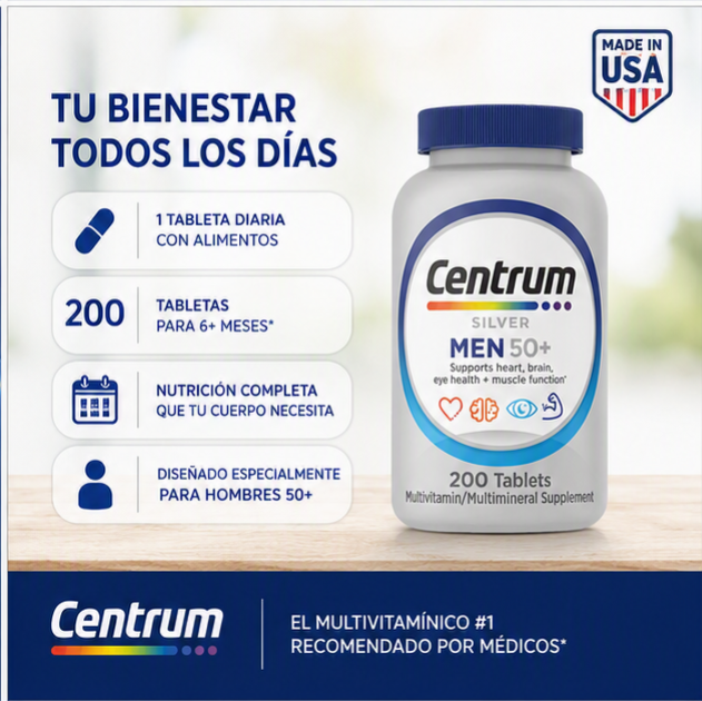 CENTRUM SILVER MEN 50+ 200 TABLETAS | MULTIVITAMÍNICO PARA HOMBRES - 3