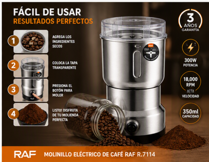 MOLINILLO ELÉCTRICO RAF 300W PARA CAFÉ Y ESPECIAS - 3