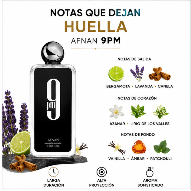 PERFUME AFNAN 9PM EAU DE PARFUM PARA HOMBRE 100 ML - 3