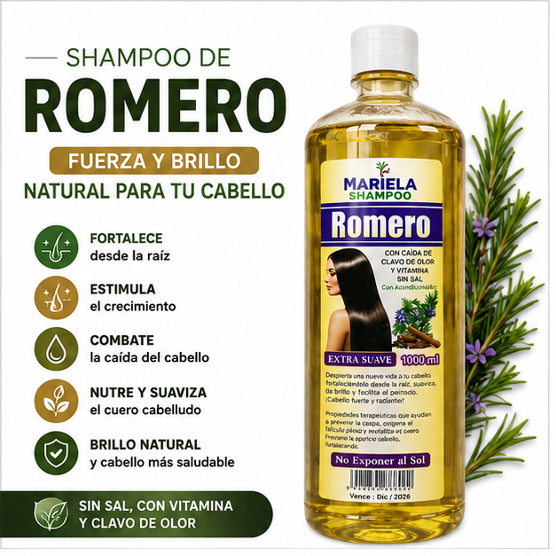 SHAMPOO DE ROMERO 1000 ML – FORTALECE, ESTIMULA EL CRECIMIENTO Y COMBATE LA CAÍDA DEL CABELLO - 1