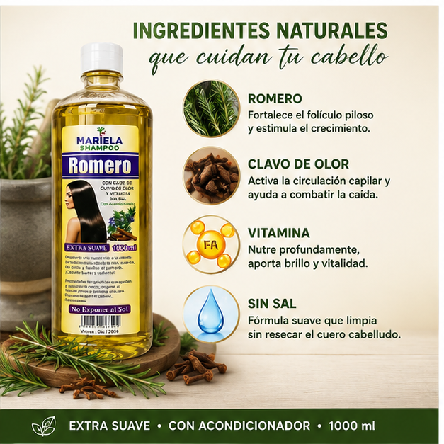 SHAMPOO DE ROMERO 1000 ML – FORTALECE, ESTIMULA EL CRECIMIENTO Y COMBATE LA CAÍDA DEL CABELLO - 2