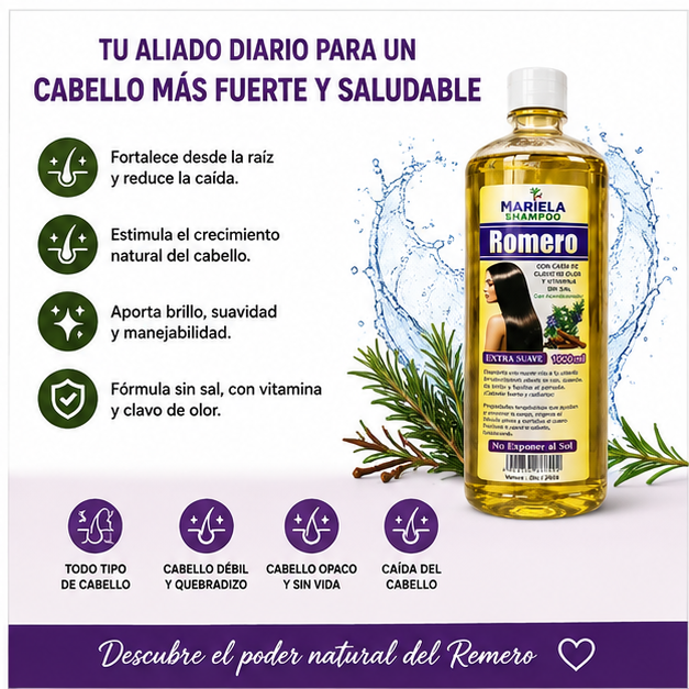 SHAMPOO DE ROMERO 1000 ML – FORTALECE, ESTIMULA EL CRECIMIENTO Y COMBATE LA CAÍDA DEL CABELLO - 3