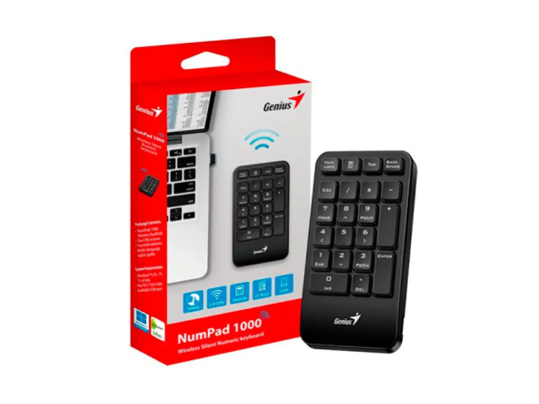 TECLADO NUMERICO GENIUS NUMPAD 1000 WIRELESS C/TECLA NEGRO 31320003400 - 1