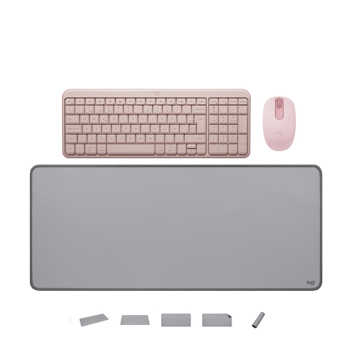 TECLADO K250 + MOUSE M196 ROSADO +PAD MOUSE GRIS - 1