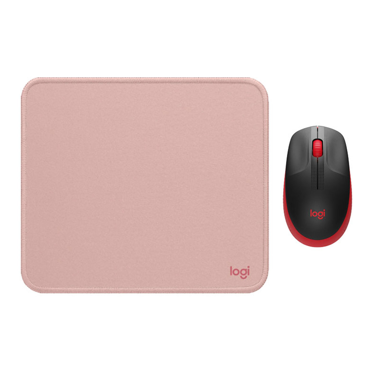 MOUSE M190 ROJO Y PAD MOUSE 200X230 ROSADO - 1