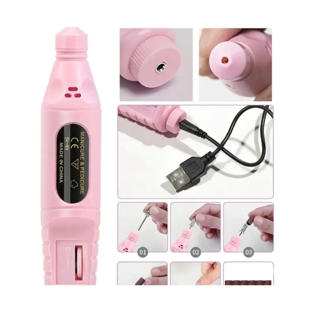 PULIDOR DE UÑAS ELÉCTRICO MANICURA PEDICURA + KIT DE PULIDO - 7