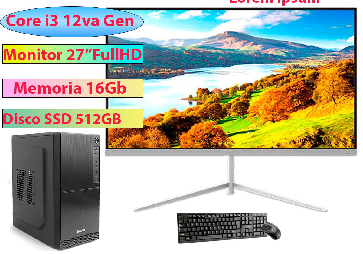 COMPUTADORA INTEL CORE I3-12100 MONITOR 27 FULL HD 16GB SSD 512GB - 1