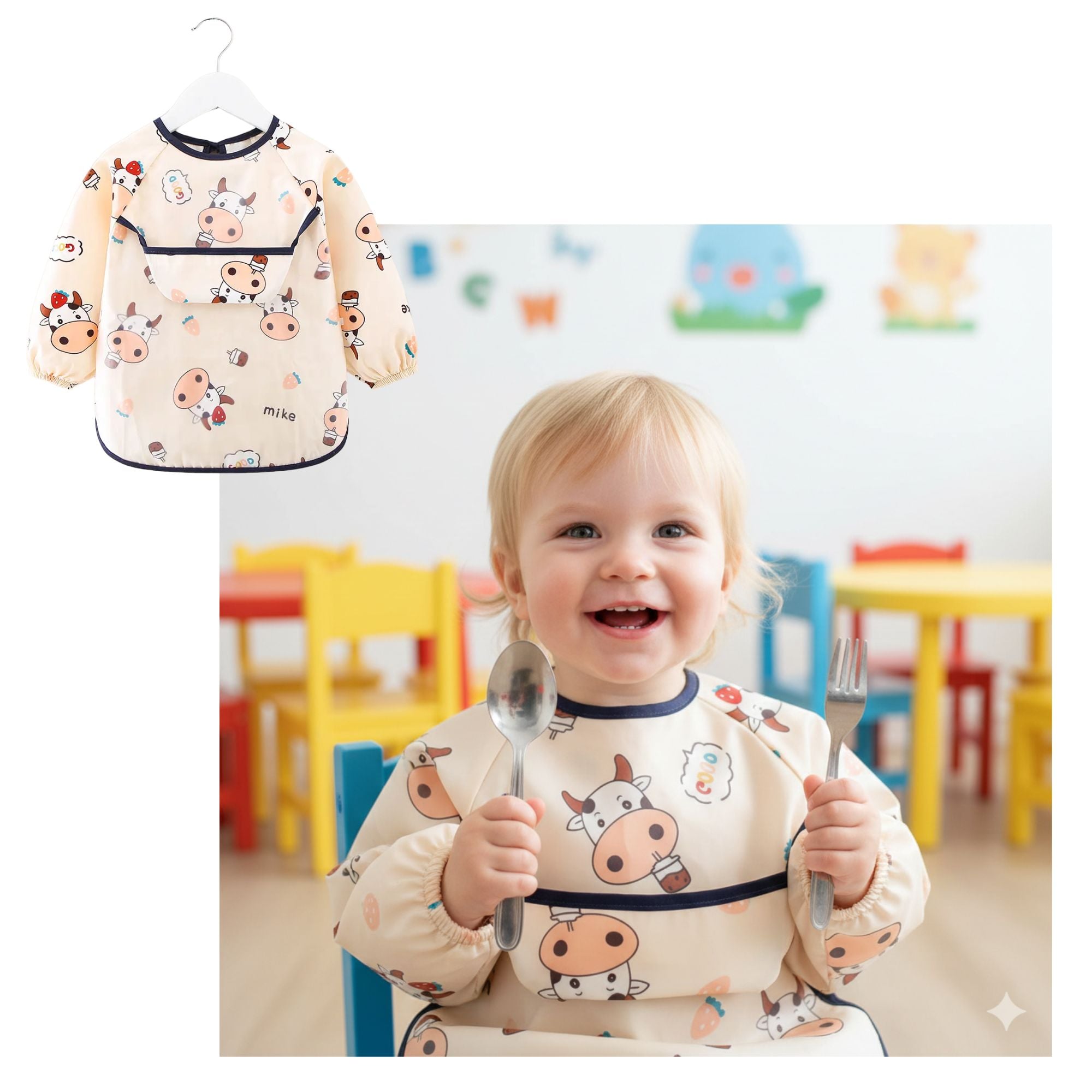 MANDIL INFANTIL CON MANGAS VACA MIKE SET 2 UNDS - 1