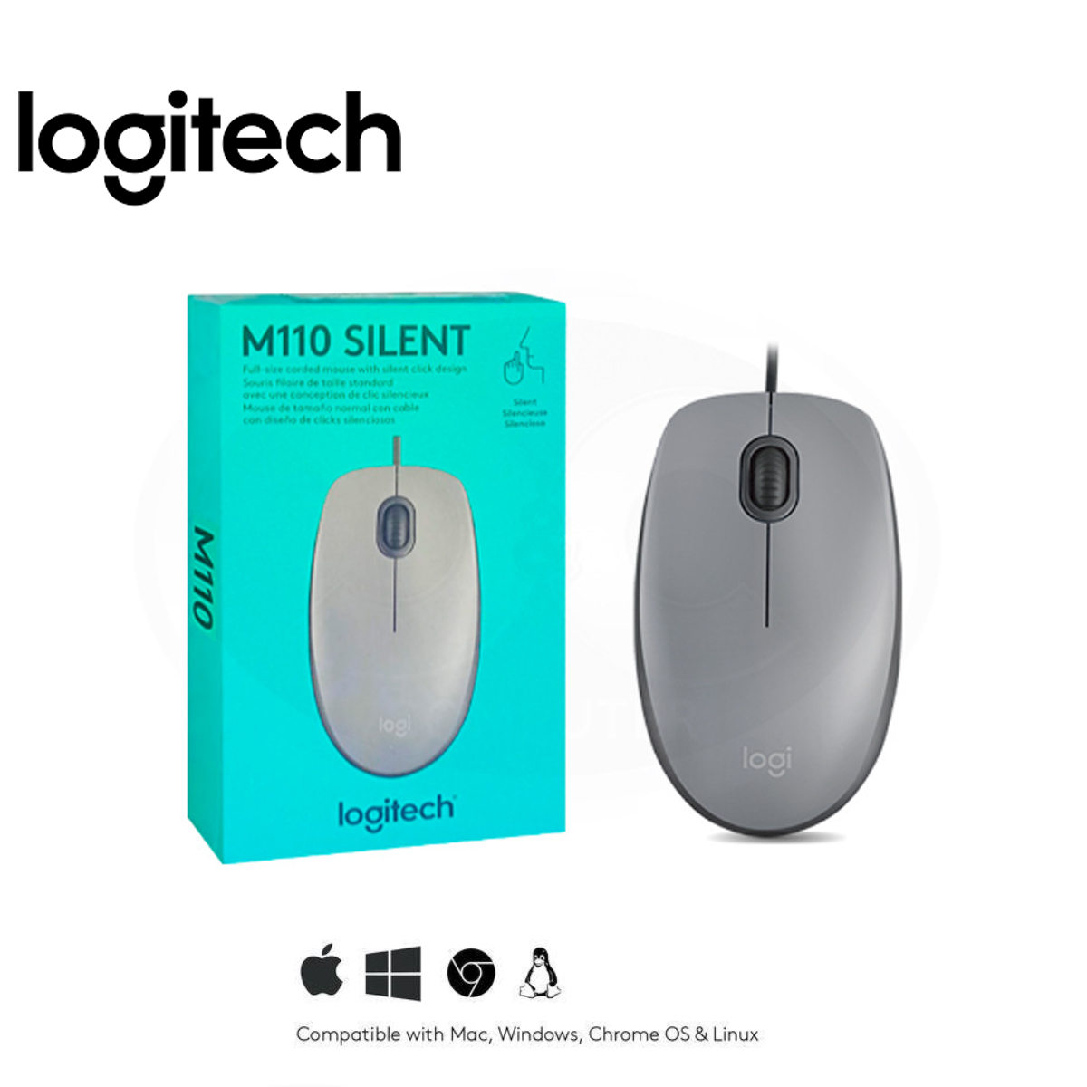 MOUSE LOGITECH M110 ÓPTICO CABLE USB GRIS - 4