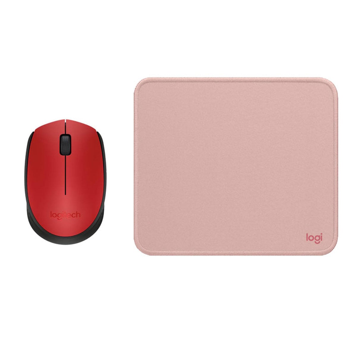 COMBO LOGITECH MOUSE M170 ROJO PAD MOUSE 200X230 ROSADO - 1