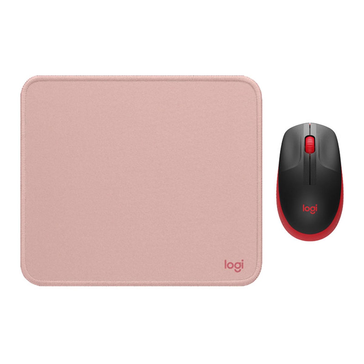 KIT LOGITECH MOUSE M190 ROJO PAD MOUSE 200X230 ROSADO - 1