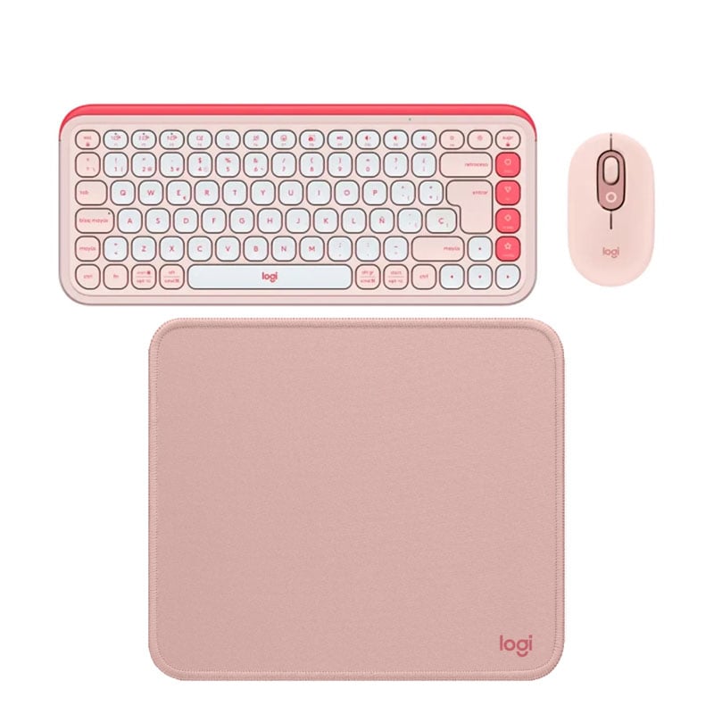 KIT LOGITECH TECLADO + MOUSE POP ICON BLUETOOTH  PAD MOUSE 200X230 ROSADO - 1