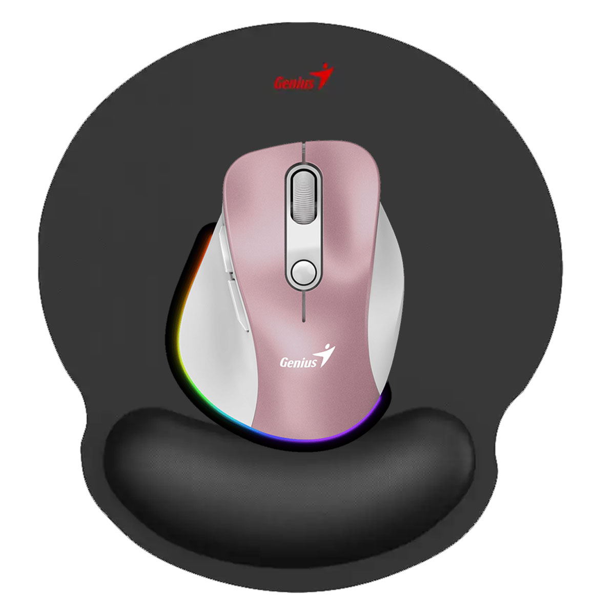 KIT MOUSE 9000S ROSADO Y PAD MOUSE GENIUS G-WMP 100 C/DESCANSADOR - 1