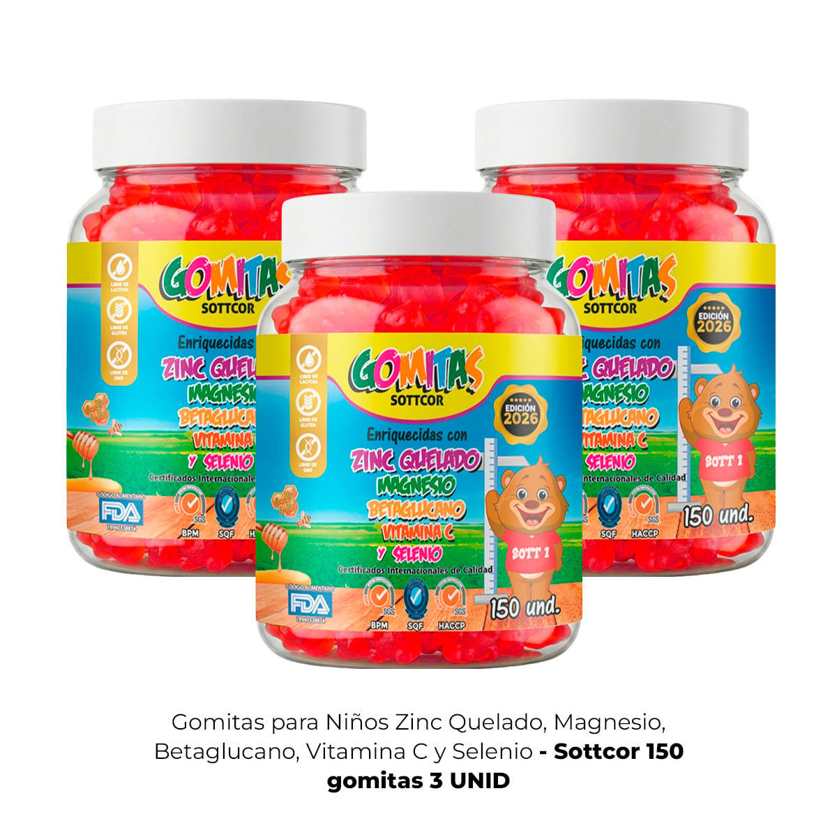 3 GOMITAS PARA NIÑOS ZINC QUELADO 150 GOMITAS SOTTCOR - 1