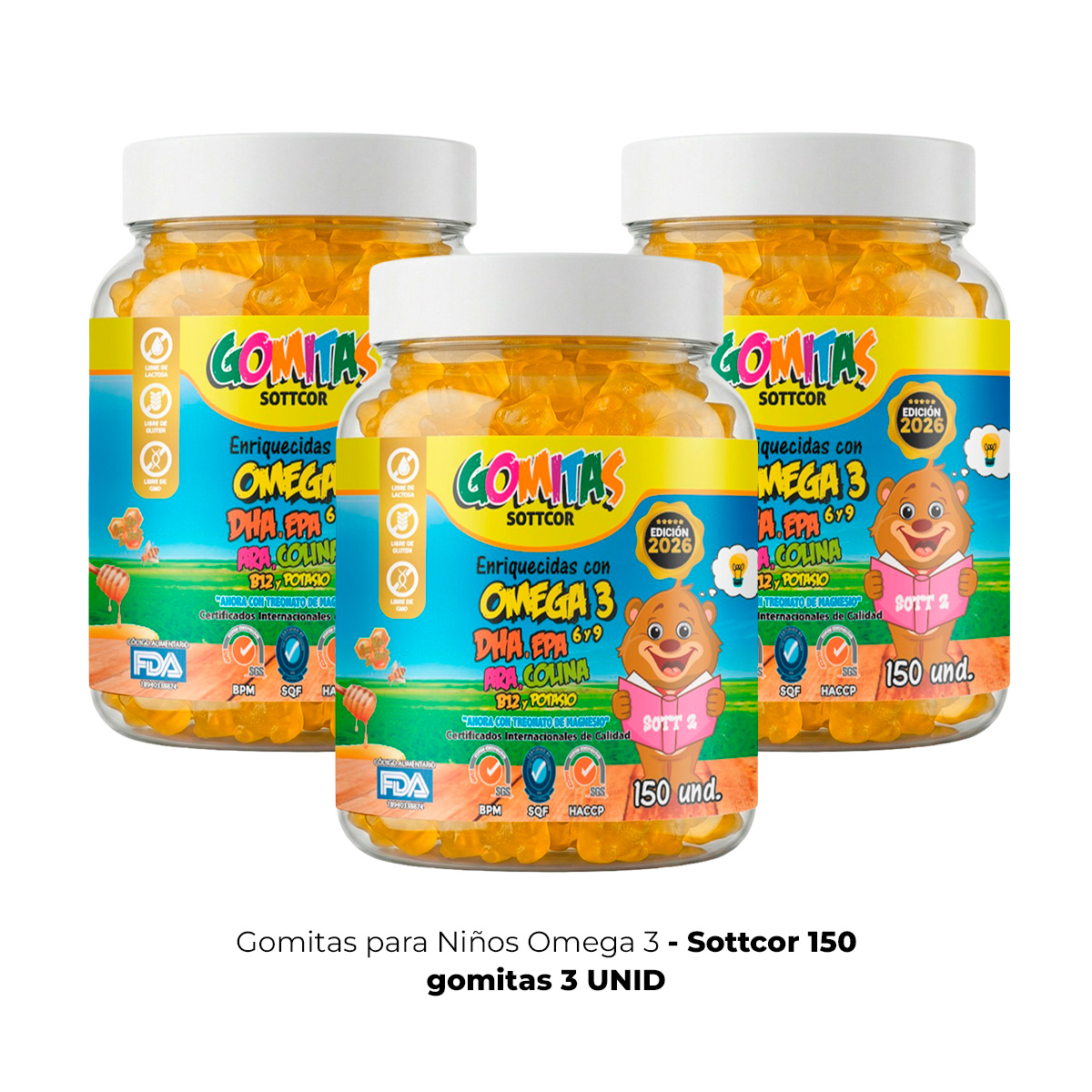 3 GOMITAS OMEGA 3, 6 Y 9 PARA NIÑOS 150 UND - SOTTCOR - 1