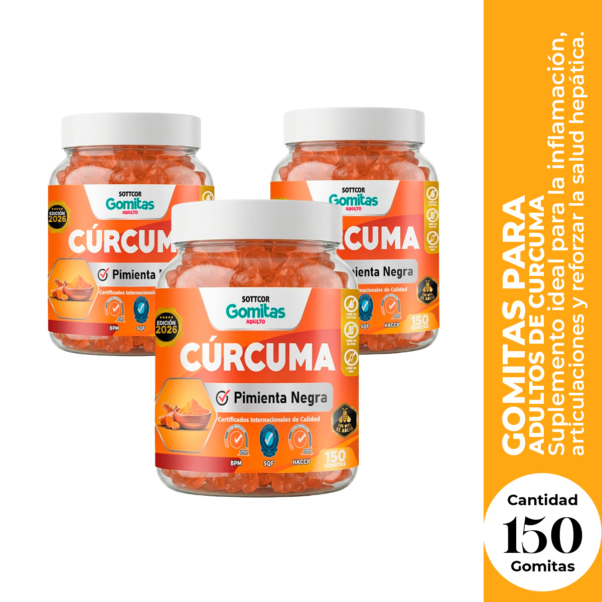 3 GOMITAS DE CURCUMA SOTTCOR 150 GOMITAS - 1
